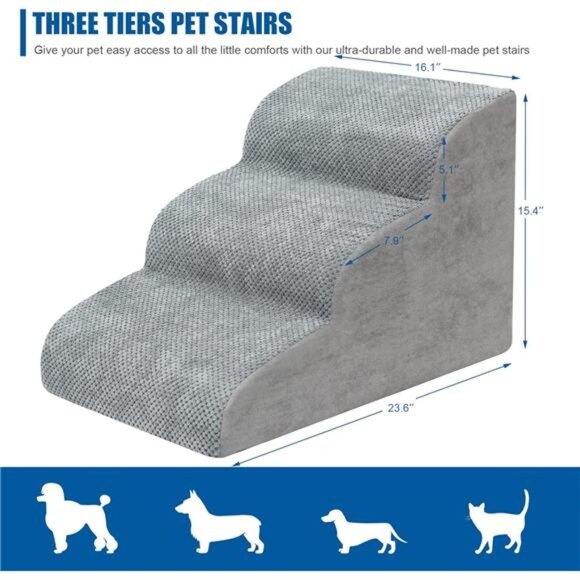 Dog Stairs for Small Dogs - High Density Foam Dog Ramp, Extra Wide Pet Steps - Picture 2 of 8